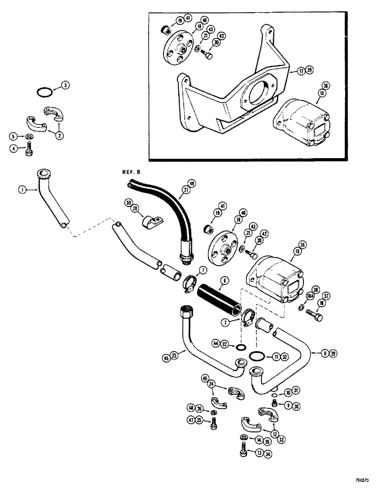 Схема запчастей Case 680CK - (115A) - LOADER HYDRAULICS, PUMP SUCTION AND PRESSURE LINE, VANE TYPE 