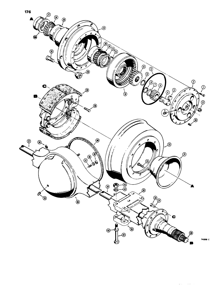 Схема запчастей Case 680E - (176) - L57350 & L70686 REAR AXLE, AXLE HOUSING & PLANETARY (27) - REAR AXLE SYSTEM