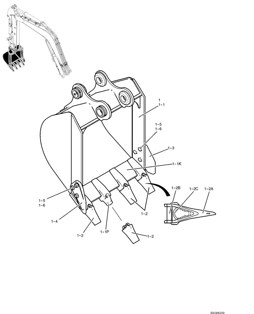 Схема запчастей Case CX50B - (03-009) - BUCKET ASSY, 650W (PY61B00095F1) Attachments