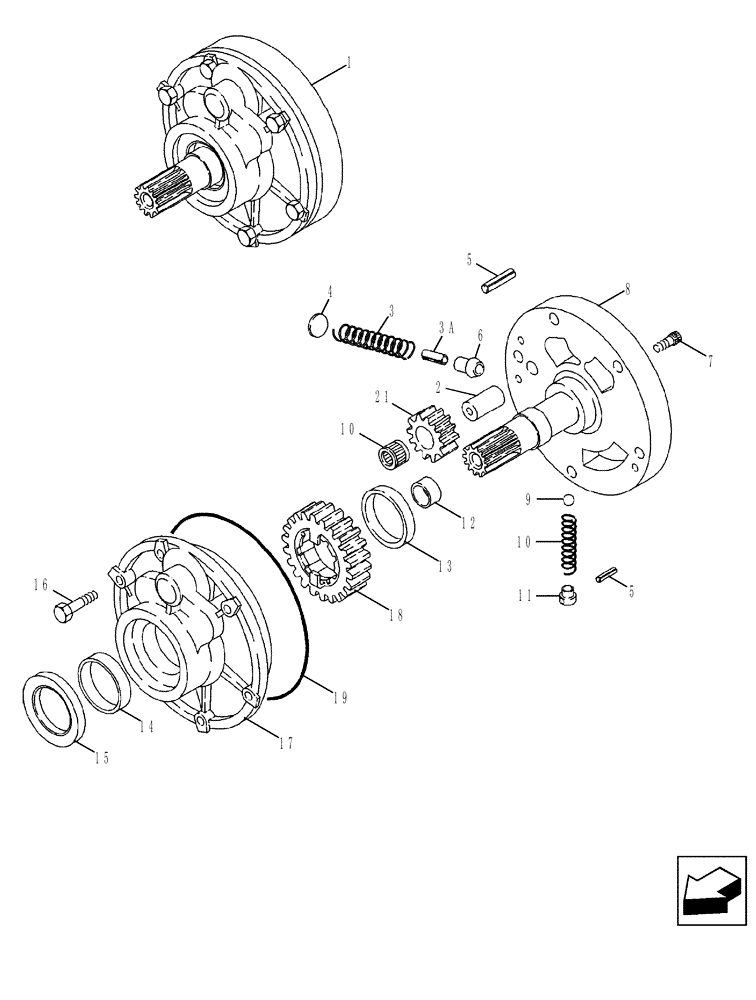 Схема запчастей Case 590SN - (21.154.01[01]) - TRANSMISSION - 2WD - PUMP, OIL (WITHOUT POWERSHIFT) (21) - TRANSMISSION