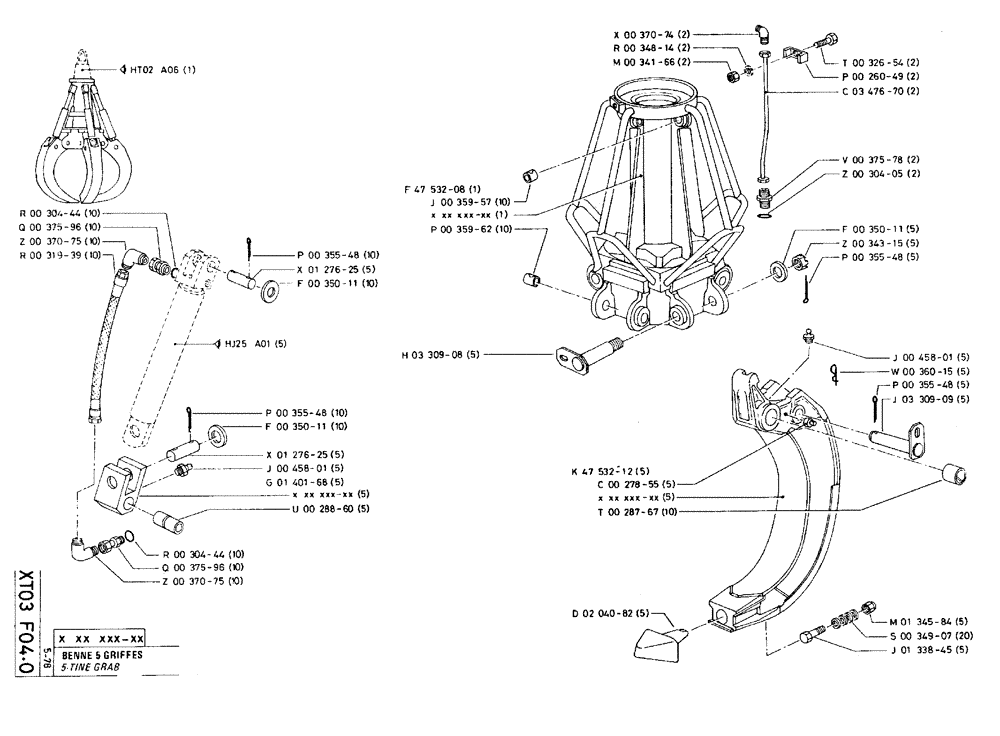 Схема запчастей Case 75C - (XT03 F04.0) - 5-TINE GRAB (18) - ATTACHMENT ACCESSORIES