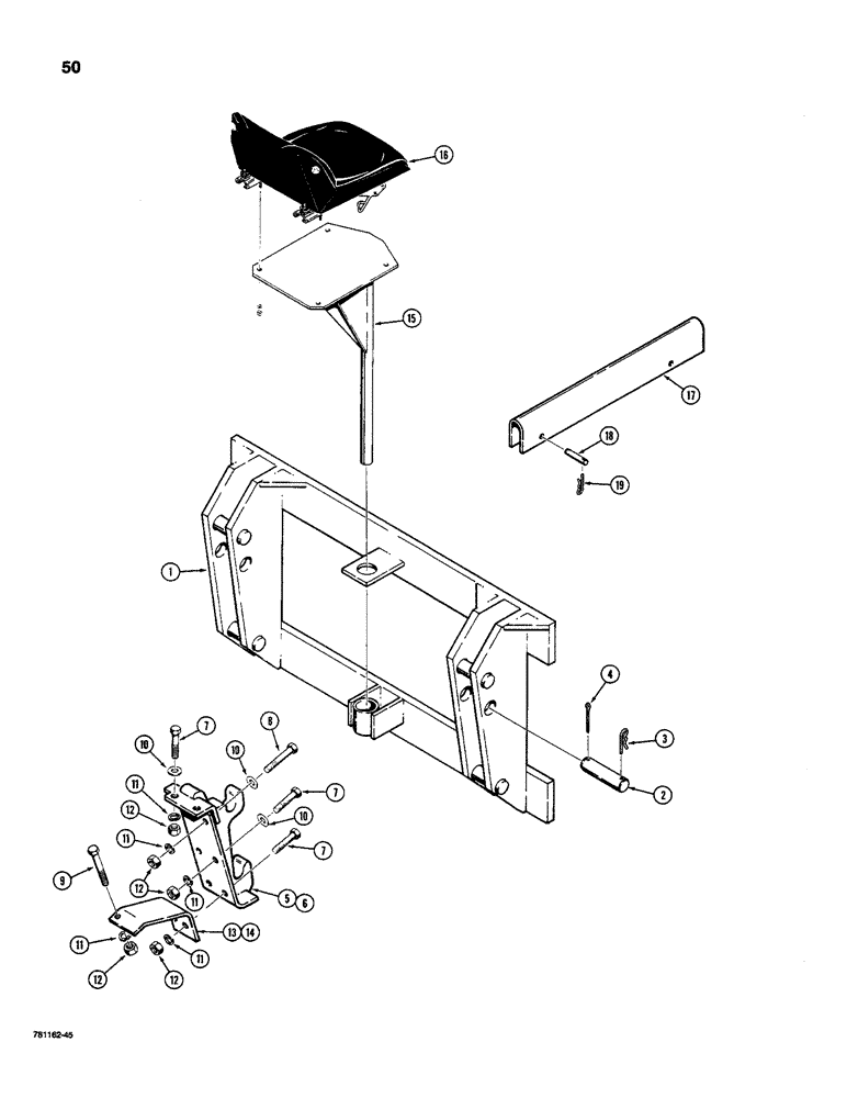 Схема запчастей Case D100 - (9-50) - MOUNTING FRAME AND SEAT, TO ADAPT 1700 UNI-LOADER BACKHOE SEATS TO 1845 UNI-LOADER 