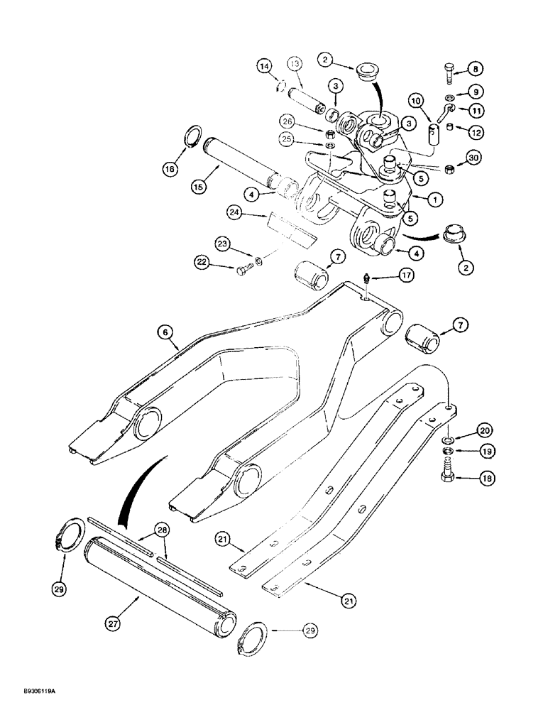 Схема запчастей Case 560 - (9-118) - PLOW SWING TOWER, LOWER LINK, AND SKID SHOES, P75 PLOW (09) - CHASSIS/ATTACHMENTS