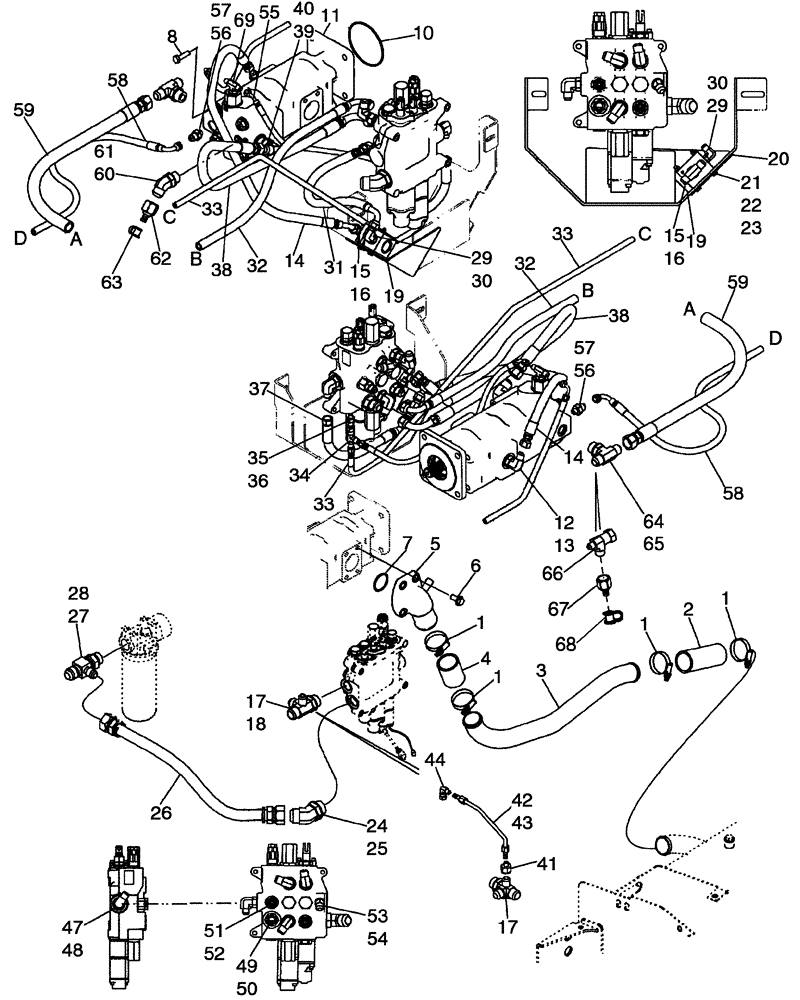 Схема запчастей Case 590SM - (08-01A) - HYDRAULICS - PUMP, FILTER AND LOADER VALVE (WITH PILOT CONTROLS) (08) - HYDRAULICS