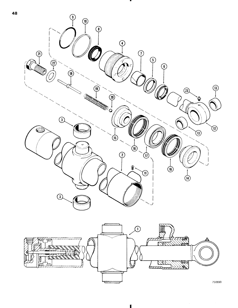 Схема запчастей Case 35 - (048) - G34881 SWING CYLINDER, BEFORE BACKHOE SN 5411088, WITH TWO PIECE PISTON 