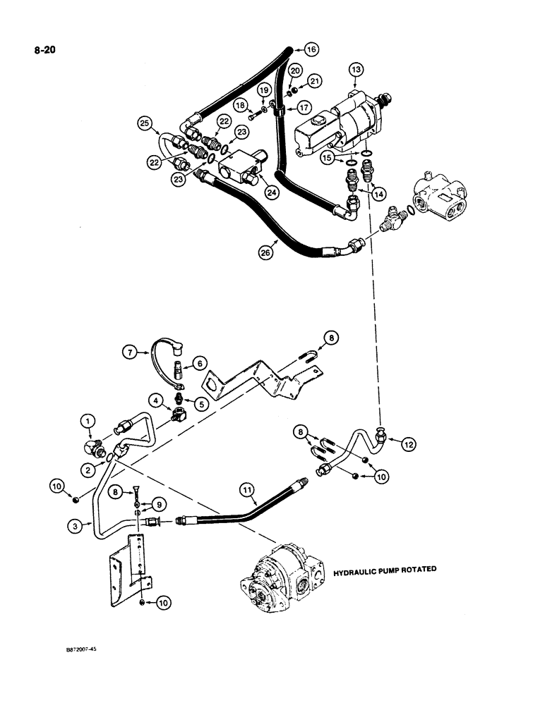 Схема запчастей Case W11B - (8-020) - HYDRAULIC CIRCUIT, PUMP TO BRAKE ACTUATOR FOR MODELS WITH CLARK TRANSMISSION (08) - HYDRAULICS