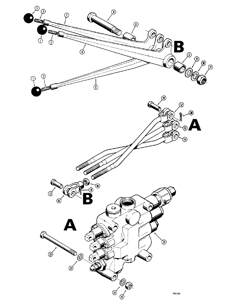 Схема запчастей Case W9B - (220) - LOADER CONTROL VALVE AND LEVERS, THREE SPOOL LOADER VALVE (08) - HYDRAULICS