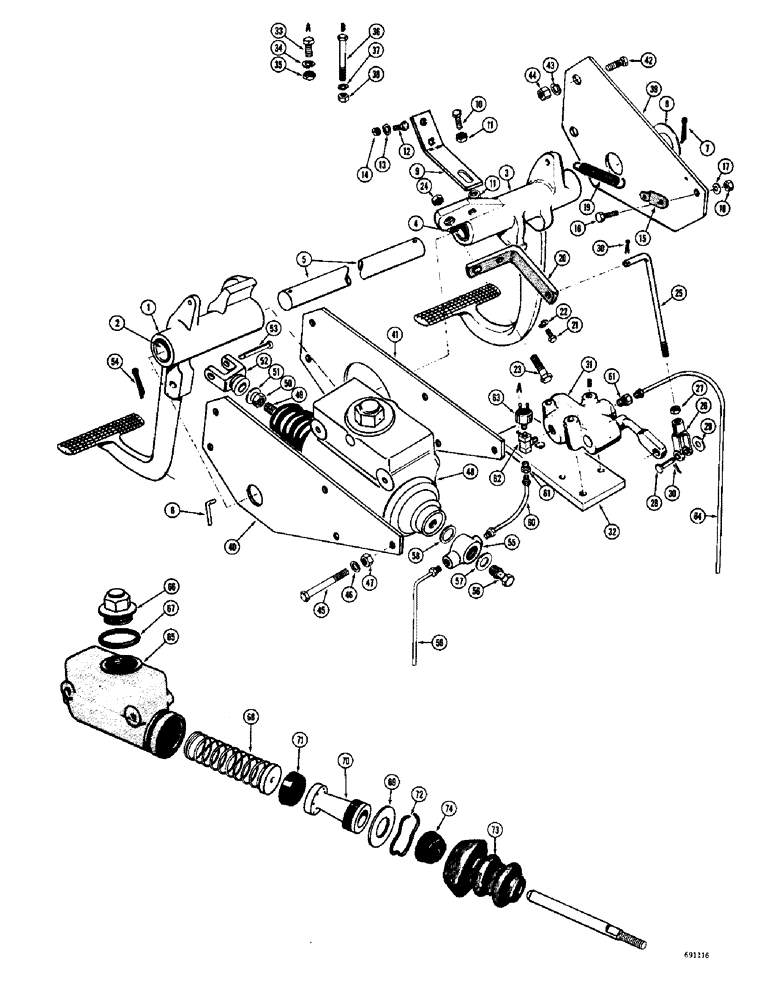 Схема запчастей Case W9C - (108) - HYDROVAC BRAKE SYSTEM, BRAKE PEDALS AND CLUTCH CONTROL (07) - BRAKES