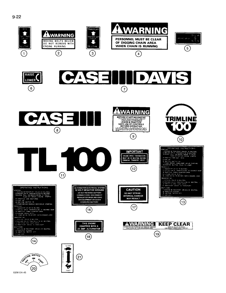 Схема запчастей Case TL100 - (9-22) - DECALS (09) - CHASSIS/ATTACHMENTS