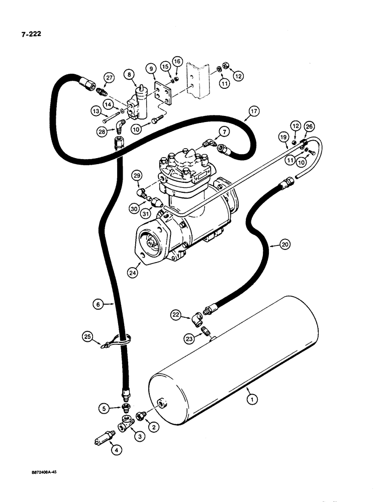 Схема запчастей Case W36 - (7-222) - AIR COMPRESSOR TO RESERVOIR (07) - BRAKES