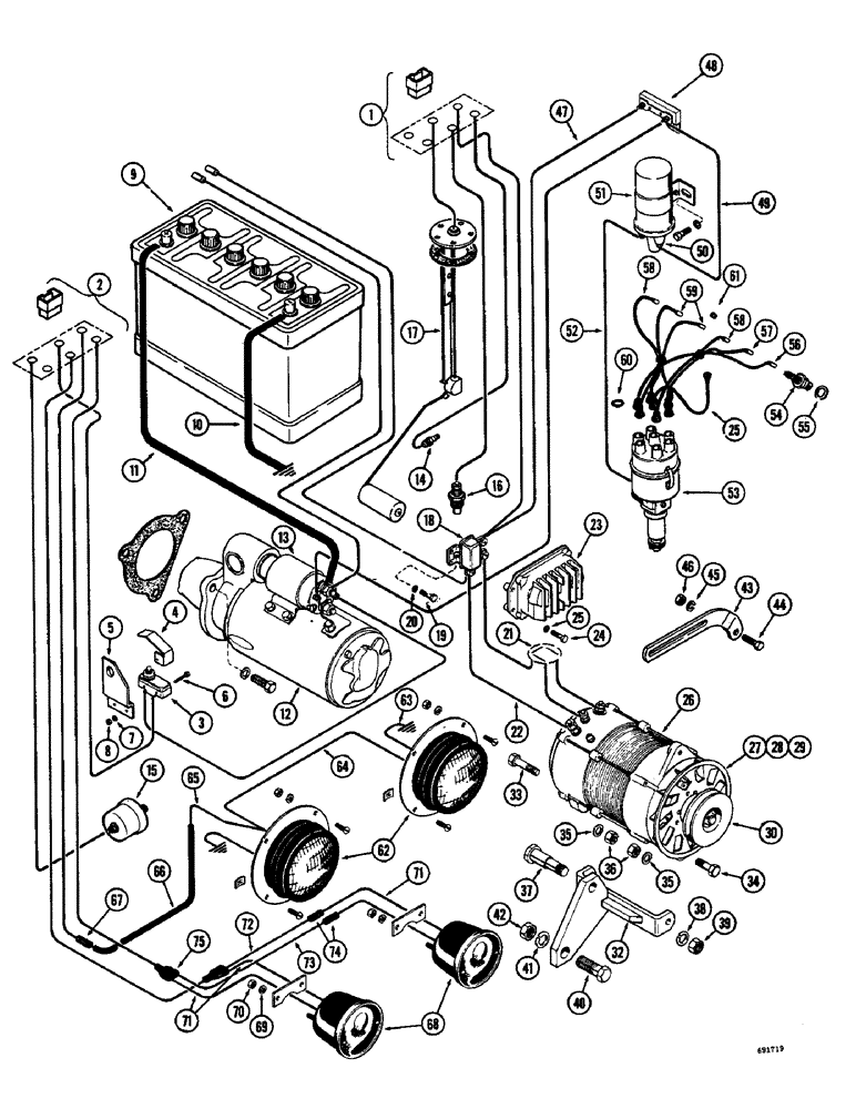 Схема запчастей Case W8B - (061C) - ALTERNATOR ELECTRICAL SYSTEM, PRIOR TO LOADER SERIAL NUMBER 9805550 GAS ENGINE (06) - ELECTRICAL SYSTEMS