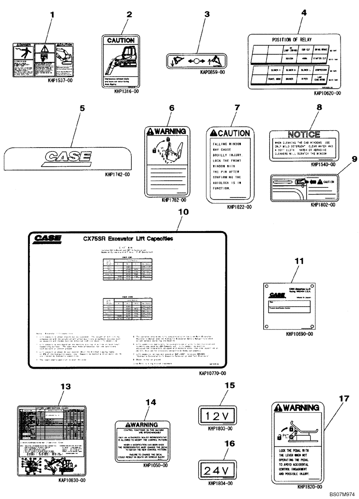 Схема запчастей Case CX75SR - (09-43) - DECALS (09) - CHASSIS/ATTACHMENTS