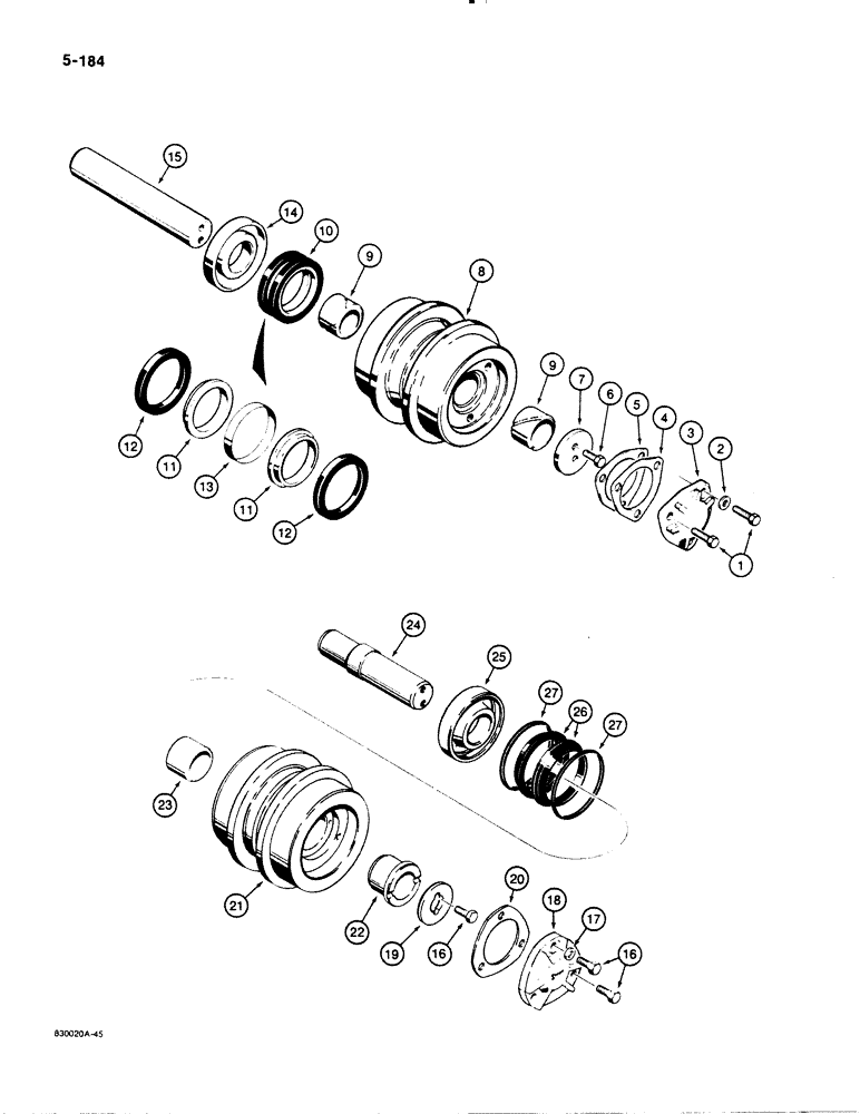 Схема запчастей Case 1450B - (5-184) - CARRIER ROLLER, CASE-MADE CARRIER ROLLER - R28291, FOR ID: SEE ITEM 3 OF ILLUSTRATION (11) - TRACKS/STEERING