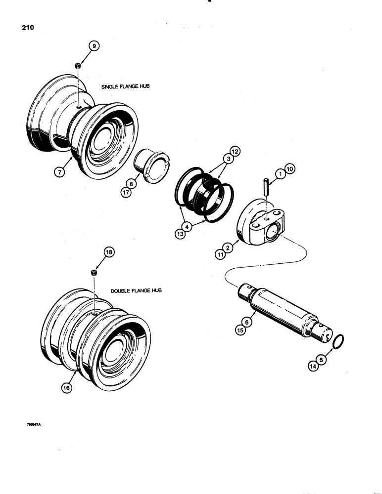 Схема запчастей Case 1150C - (210) - INTERTRAC TRACK ROLLERS, R33571 TRACK ROLLER - SINGLE FLANGE, INTERTRAC ROLLER (11) - TRACKS/STEERING