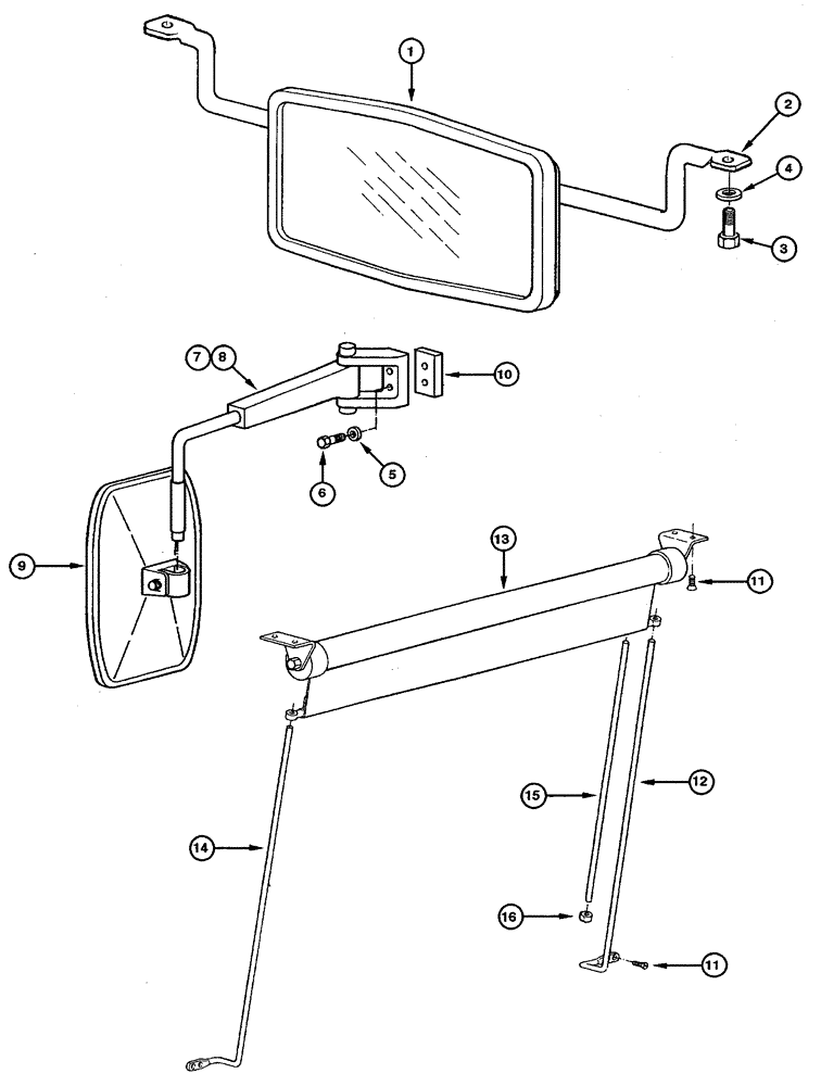 Схема запчастей Case 845 - (09.25[00]) - CAB - SUNSHADE AND MIRROR (09) - CHASSIS