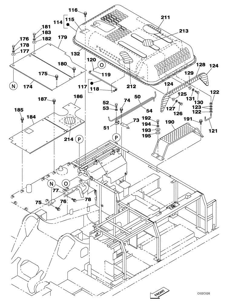 Схема запчастей Case CX460 - (09-08) - HOOD, ENGINE - INSULATION (09) - CHASSIS/ATTACHMENTS