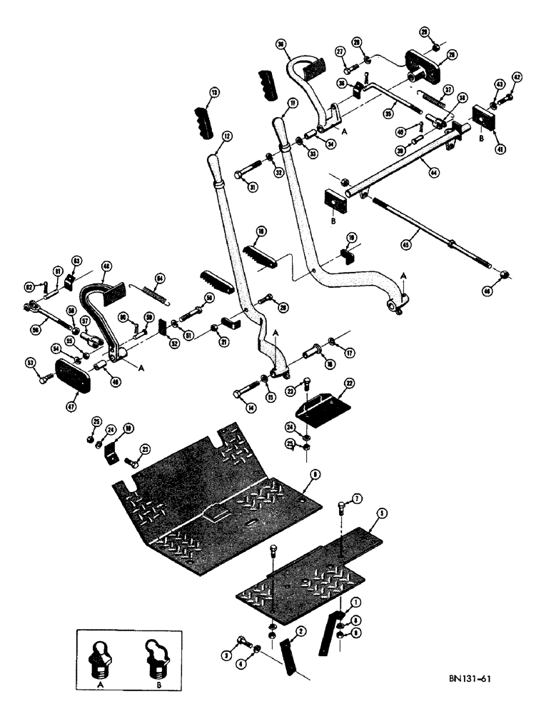 Схема запчастей Case 420B - (038) - FLOOR PLATE, CLUTCH AND BRAKE PEDALS, AND STEERING LINKAGE (05) - UPPERSTRUCTURE CHASSIS