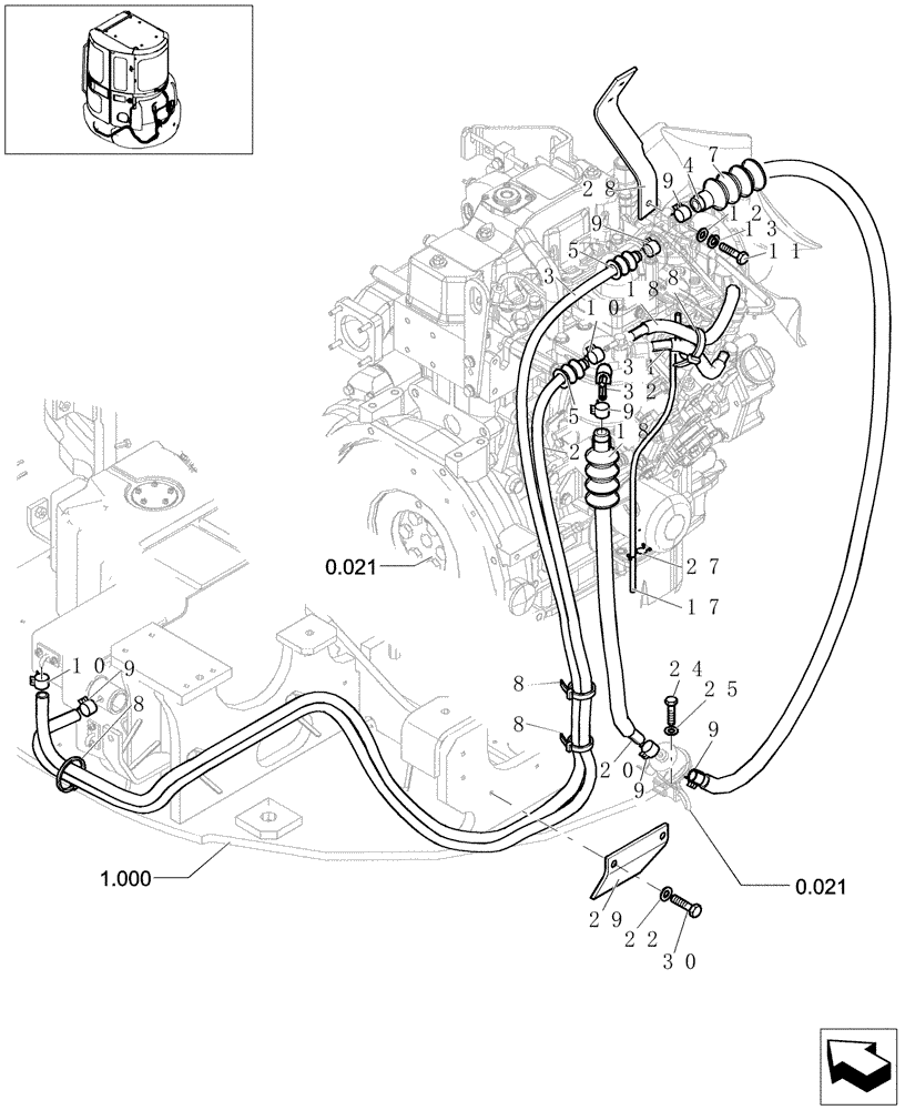 Схема запчастей Case CX31B - (5.0604[08]) - FUEL LINES (HEATER&COOLER, CAB) - 747939020 (10) - ENGINE