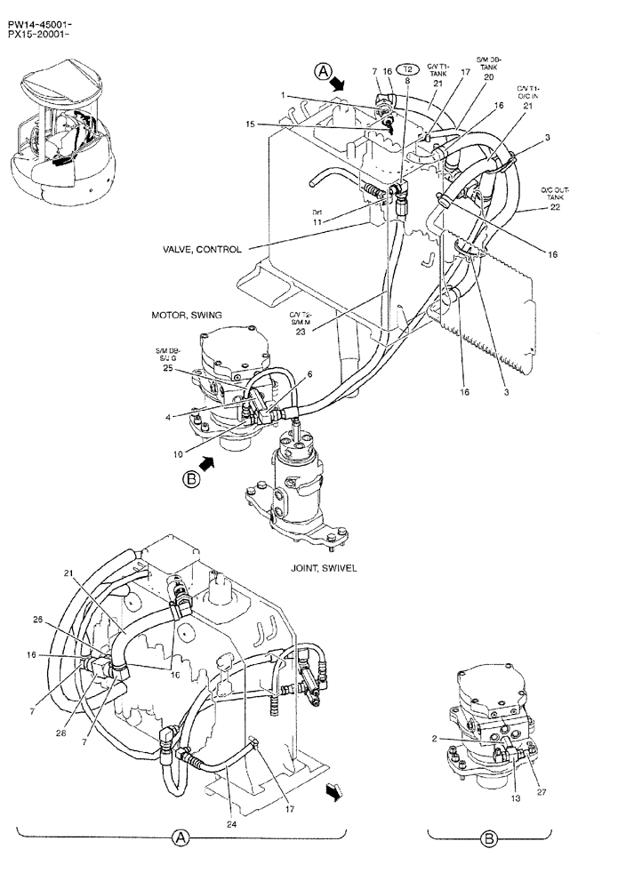 Схема запчастей Case CX36B - (01-025) - HYD LINES, RETURN (05) - SUPERSTRUCTURE