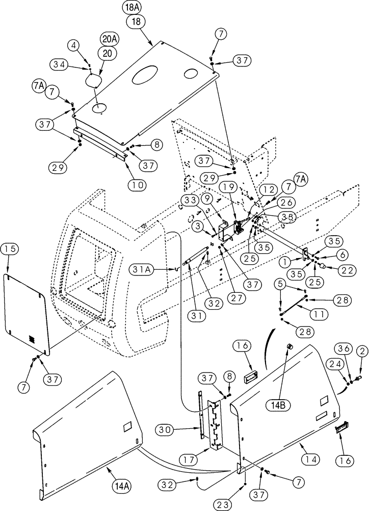 Схема запчастей Case 588G - (09-21) - HOOD - PANELS AND GRILLE (09) - CHASSIS