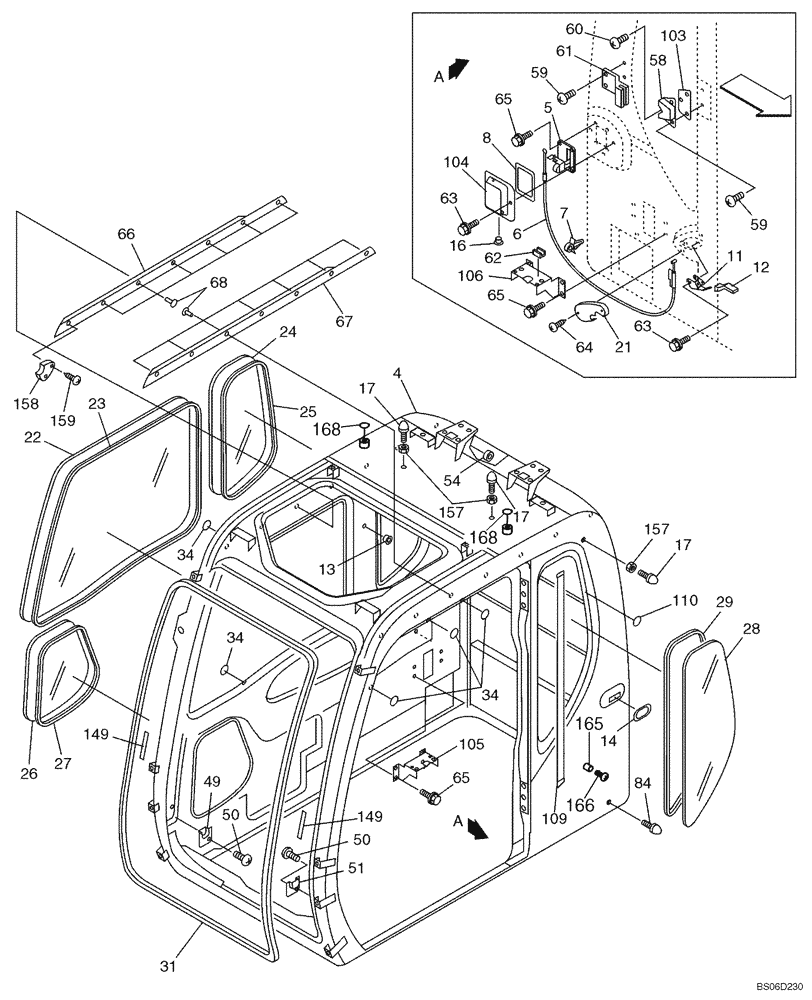 Схема запчастей Case CX210N - (09-26) - CAB - GLASS (09) - CHASSIS