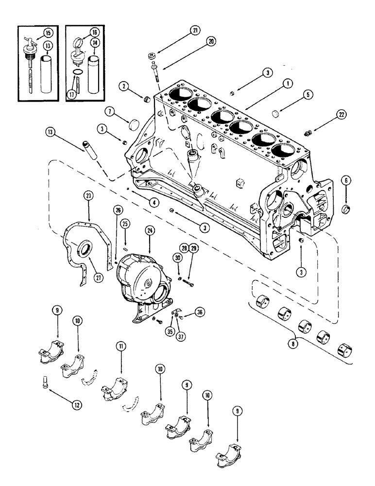 Схема запчастей Case W10 - (010) - CYLINDER BLOCK ASSEMBLY, CASTING NO. A20975, 1ST USED LOADER S/N 8162900 (02) - ENGINE