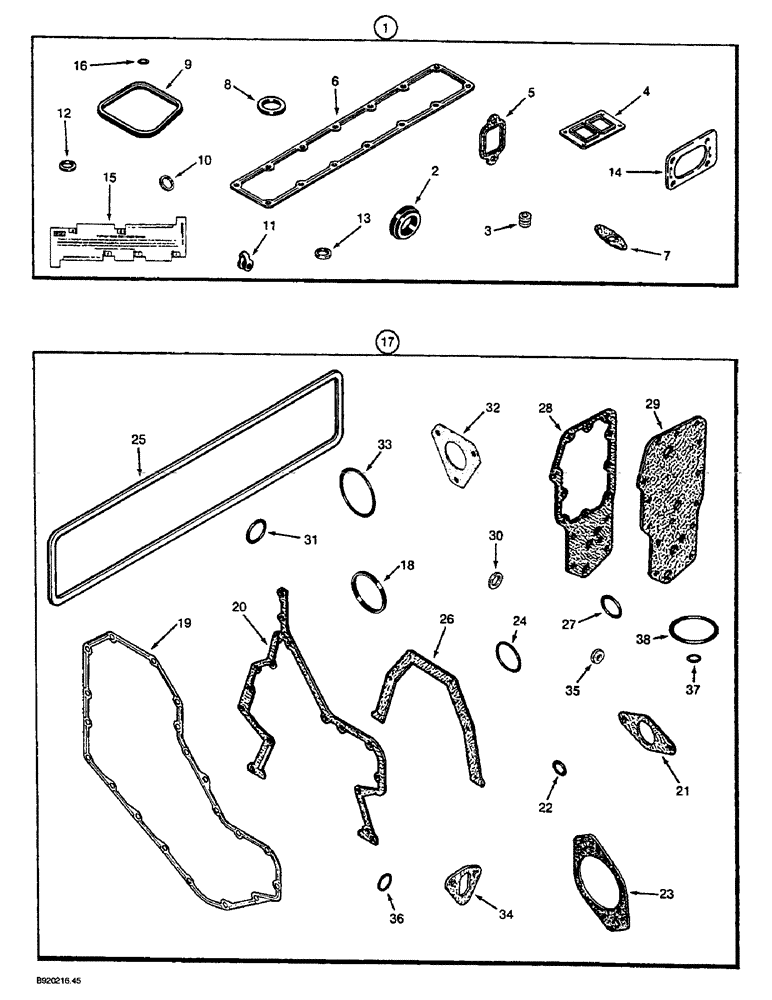 Схема запчастей Case 1088 - (2-64) - ENGINE GASKET KITS, 6T-590 ENGINE (02) - ENGINE