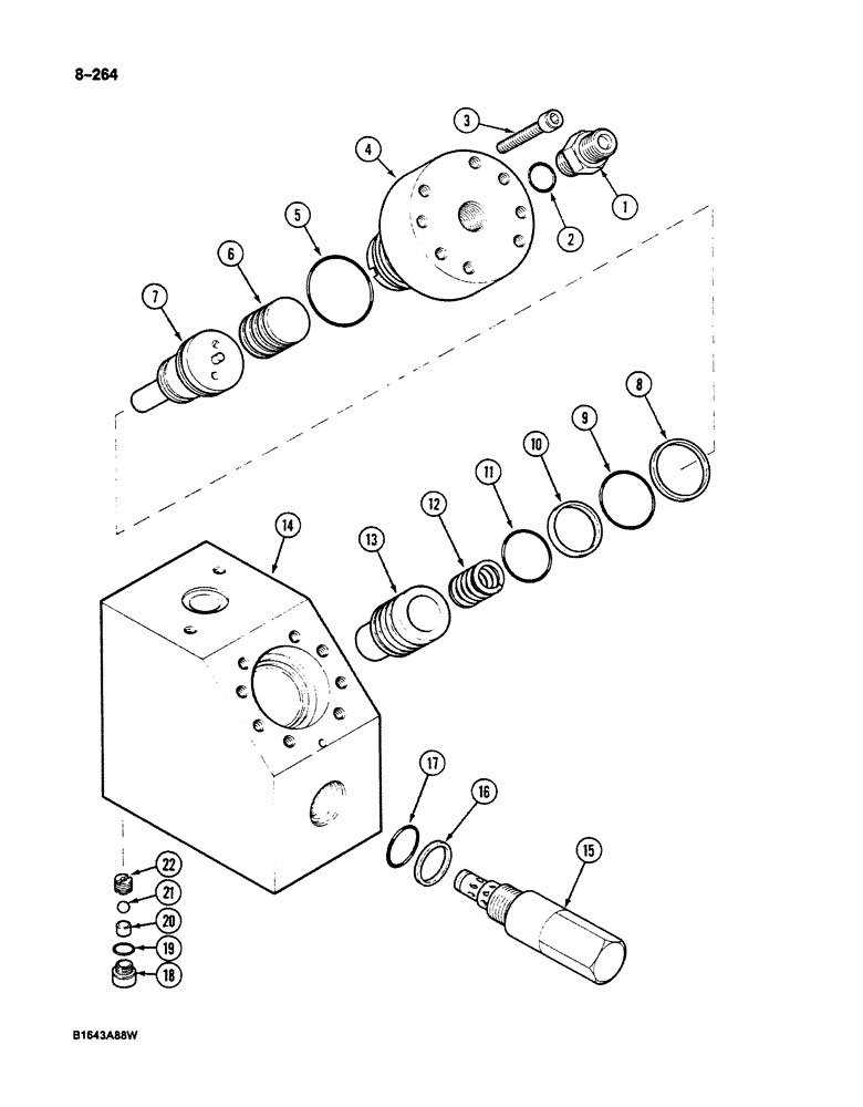 Схема запчастей Case 125B - (8-264) - MANIFOLD BLOCK, P.I.N. 21807 THROUGH 21868, 26801 AND AFTER, (08) - HYDRAULICS