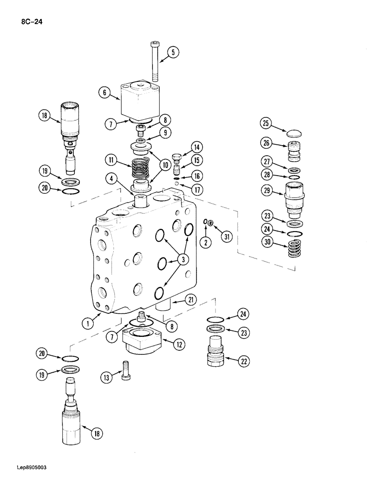 Схема запчастей Case 688 - (8C-24) - ATTACHMENT CONTROL VALVE, BOOM, ARM AND TOOL SECTION (08) - HYDRAULICS