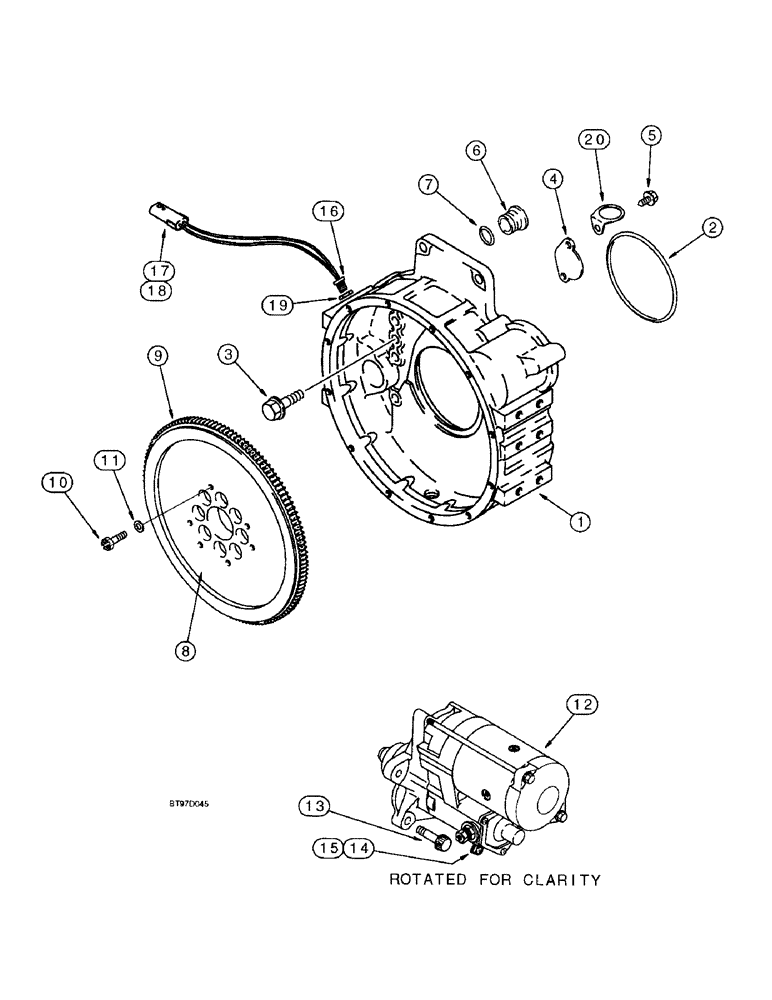 Схема запчастей Case 9040B - (2-84) - FLYWHEEL AND HOUSING, 6T-830 ENGINE, PRIOR TO P.I.N. DAC04#2001 (02) - ENGINE