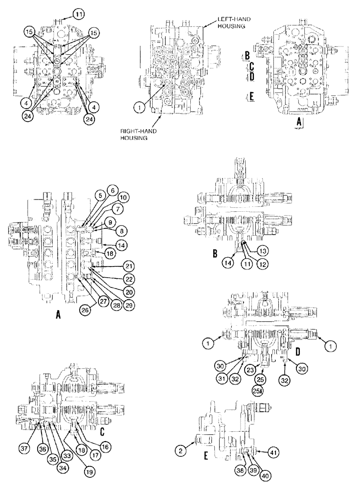 Схема запчастей Case 9050B - (8-168) - CONTROL VALVE, MISCELLANEOUS VALVES AND COMPONENTS, RIGHT-HAND HOUSING (08) - HYDRAULICS