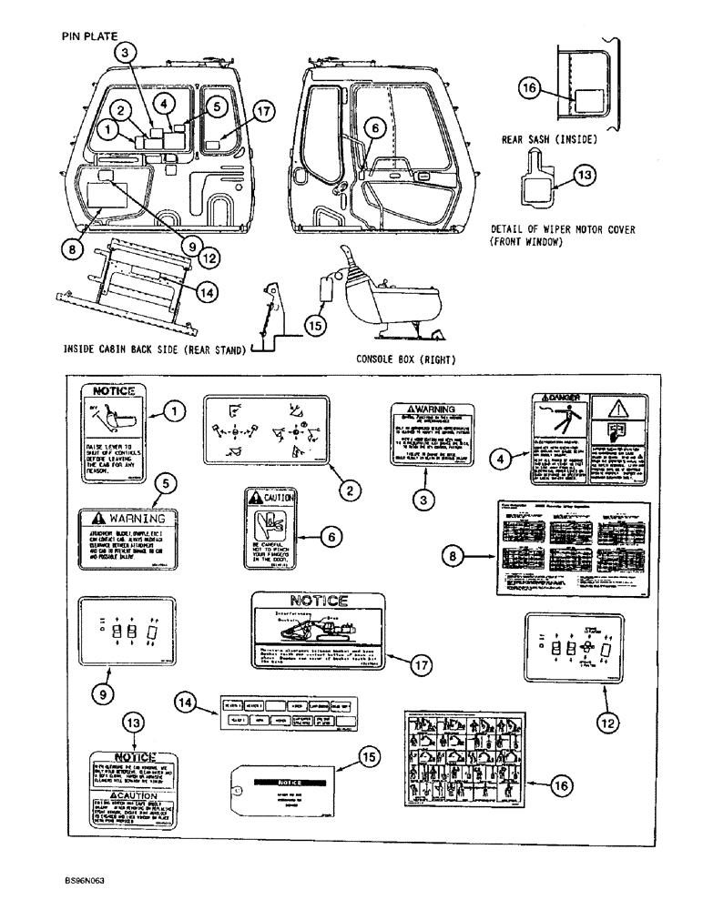 Схема запчастей Case 9060B - (9-116) - DECALS - OPERATORS COMPARTMENT, ENGLISH LANGUAGE (09) - CHASSIS