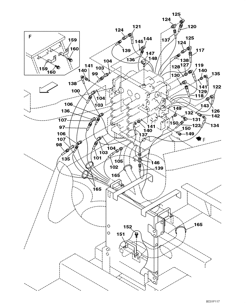 Схема запчастей Case CX800 - (08-29) - PILOT CONTROL LINES, CONTROL VALVE - MODELS WITHOUT LOAD HOLD (08) - HYDRAULICS