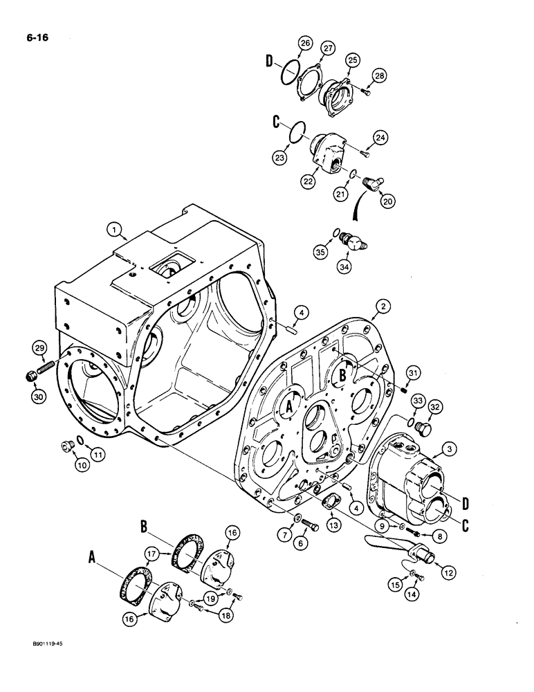 Схема запчастей Case 550 - (6-16) - TRANSMISSION HOUSING AND FRONT COVERS (06) - POWER TRAIN