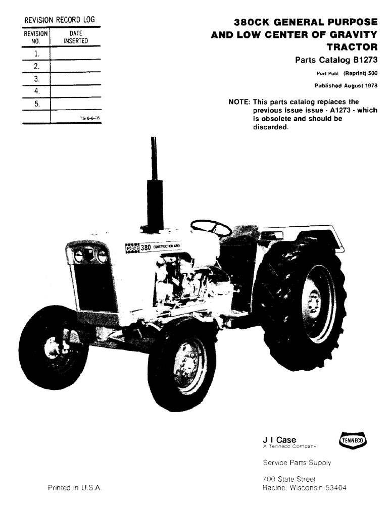 Схема запчастей Case 380CK - (001) - REVISION RECORD LOG 