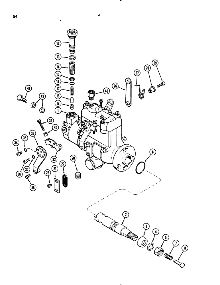 Схема запчастей Case 450B - (054) - INJECTION PUMP, 207 NATURALLY ASPIRATED DIESEL ENGINE, PRIOR TO ENGINE SERIAL NUMBER 4310019 (02) - FUEL SYSTEM