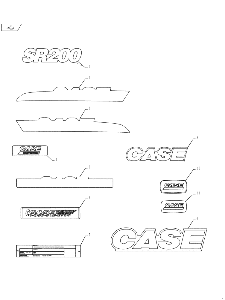 Схема запчастей Case SR200 - (90.108.AB) - DECALS (SR200) (90) - PLATFORM, CAB, BODYWORK AND DECALS