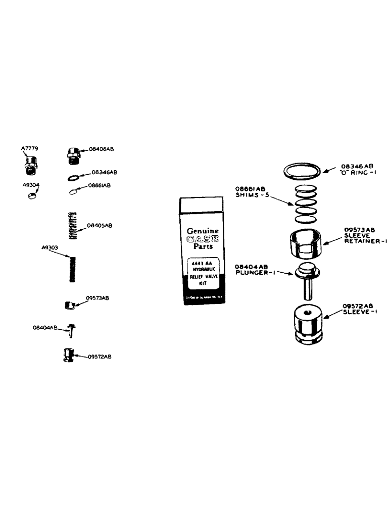 Схема запчастей Case 425 - (132) - RELIEF VALVE ASSEMBLY AND 4443AA SERVICE KIT FOR TRACTORS WITH EAGLE HITCH (35) - HYDRAULIC SYSTEMS