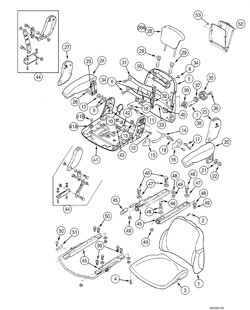 Схема запчастей Case 721E - (09-44) - SEAT ASSY, MECHANICAL SUSPENSION (09) - CHASSIS