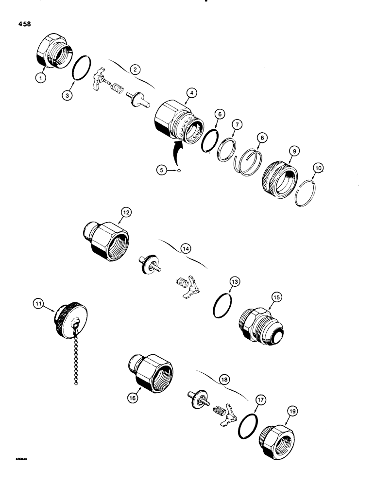 Схема запчастей Case 580SE - (458) - HYDRAULIC QUICK DISCONNECT COUPLINGS, D52800 FEMALE COUPLING (08) - HYDRAULICS