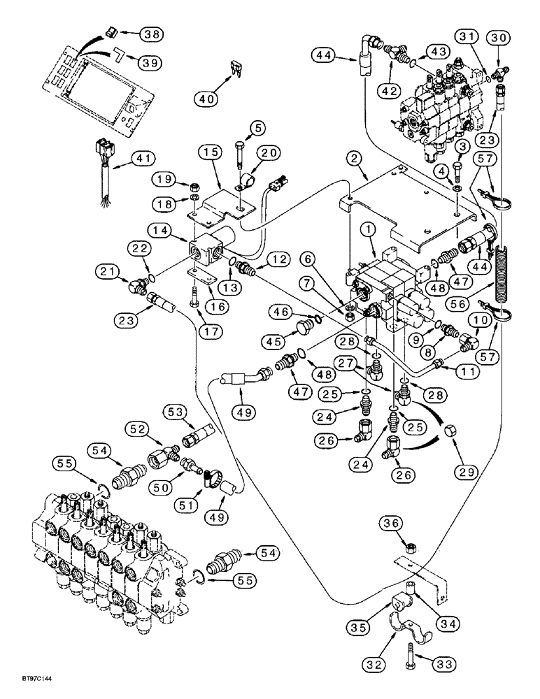 Схема запчастей Case 580SL - (8-058) - BASIC AUXILIARY HYDRAULICS, MODELS WITH OR W/O EXTENDABLE DIPPER, WITH NON-PRIORITY SWING (08) - HYDRAULICS