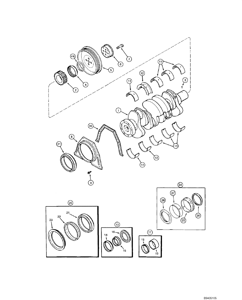 Схема запчастей Case 1840 - (02-27) - CRANKSHAFT, 4-390 ENGINE (02) - ENGINE