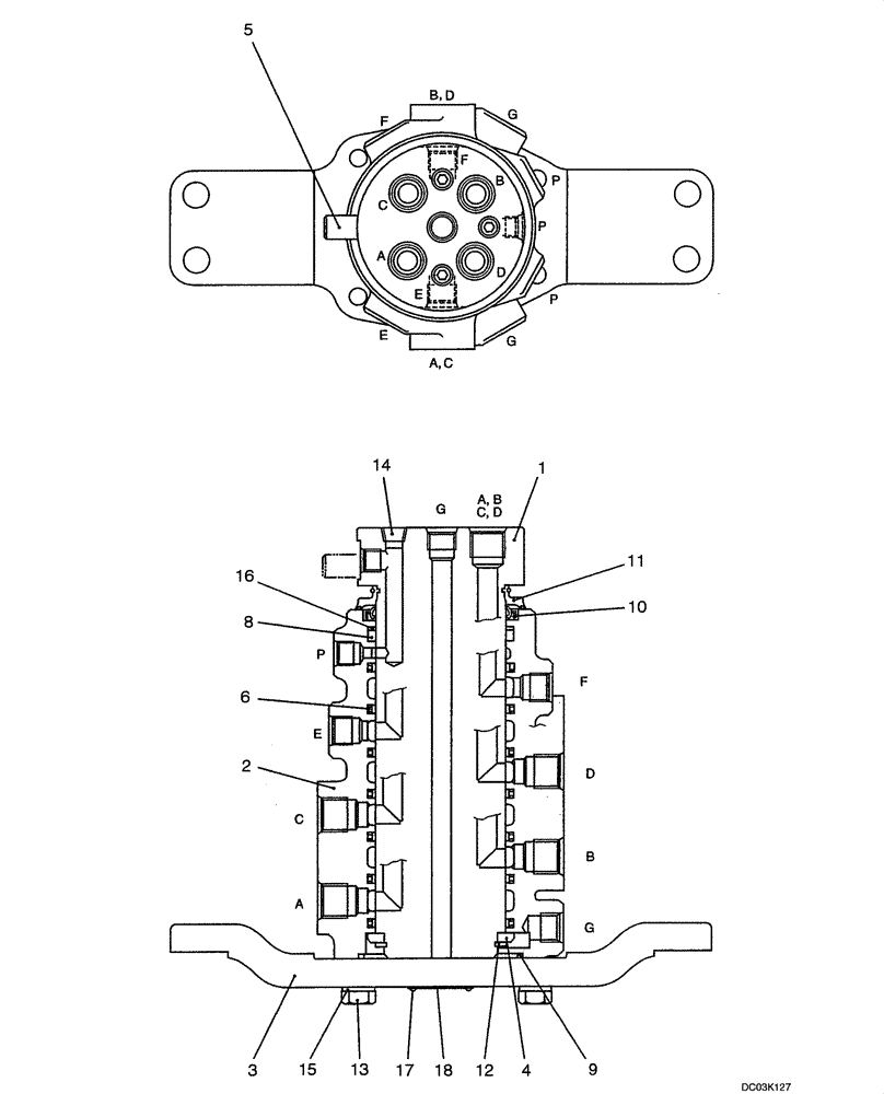 Схема запчастей Case CX47 - (08-32[00]) - HYDRAULICS - JOINT, SWIVEL CENTER (08) - HYDRAULICS