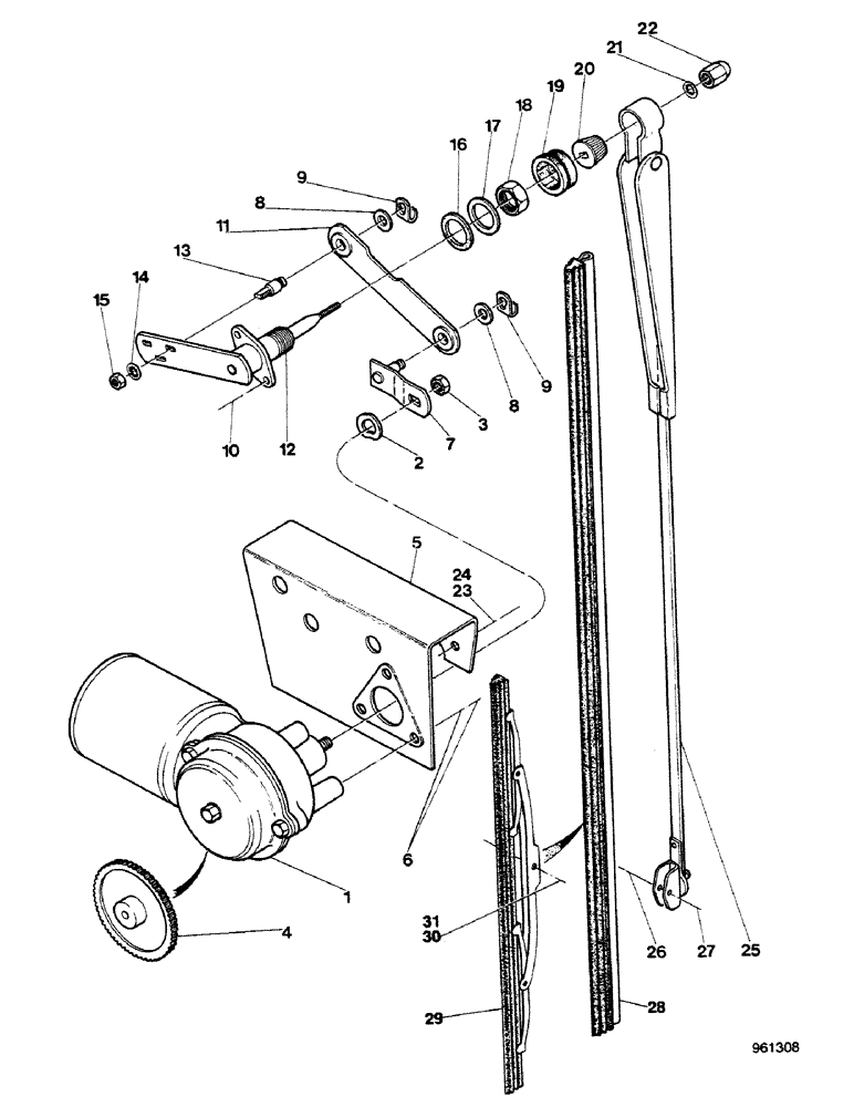 Схема запчастей Case 580G - (474) - CAB - FRONT WINDSHIELD WIPER UP TO NO. 3.808.596 (09) - CHASSIS/ATTACHMENTS