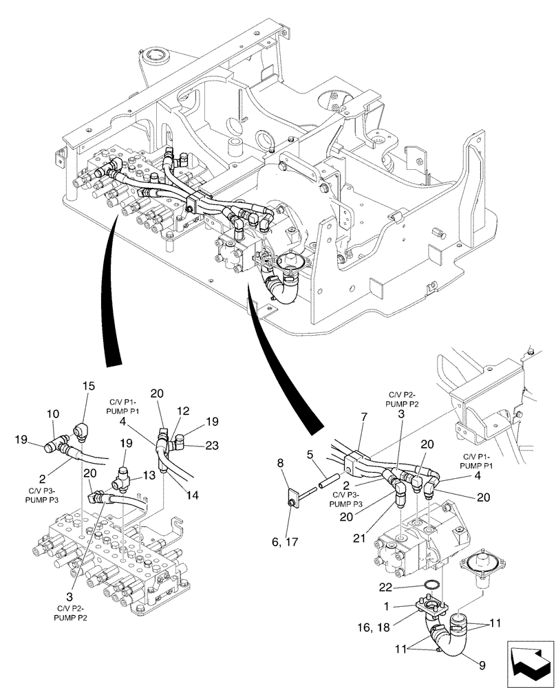 Схема запчастей Case CX17B - (01-021) - HYD LINES, PUMP (35) - HYDRAULIC SYSTEMS