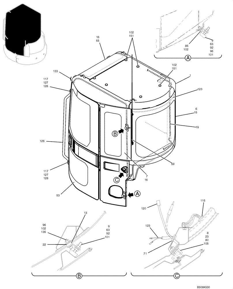 Схема запчастей Case CX50B - (05-010) - CAB ASSY (COOLER) (PW02C00069F1) OPTIONAL PARTS