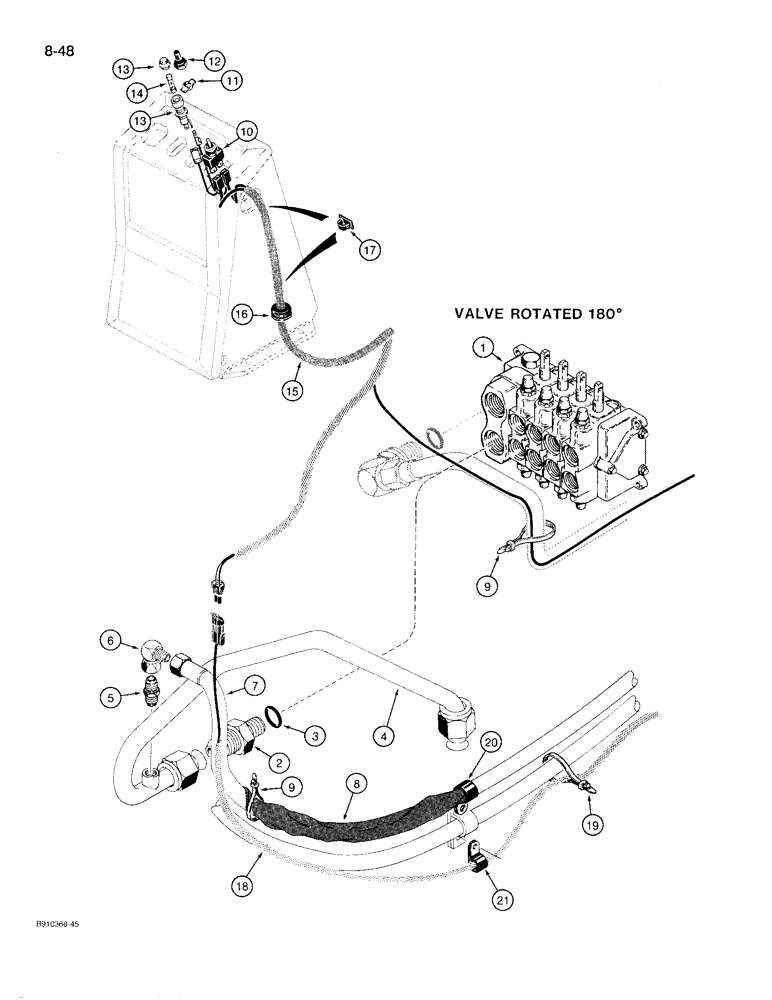 Схема запчастей Case 780D - (8-048) - BACKHOE BOOM LOCK HYD. & ELEC. CIRCUIT, AT CONTROL TWR & BACKHOE VALVE, CYLINDER MOUNTED BOOM LOCK (08) - HYDRAULICS