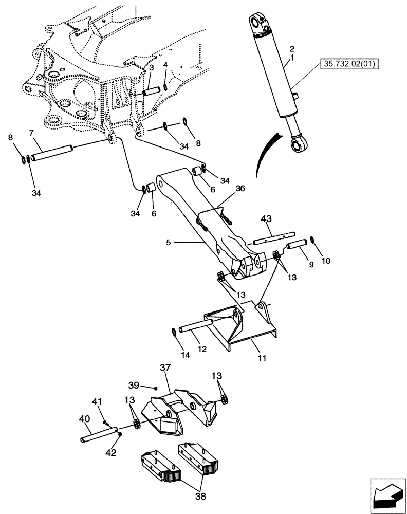 Схема запчастей Case 580SM - (35.732.01[01]) - BACKHOE - STABILIZERS, PLATES AND PADS (580SM) (35) - HYDRAULIC SYSTEMS