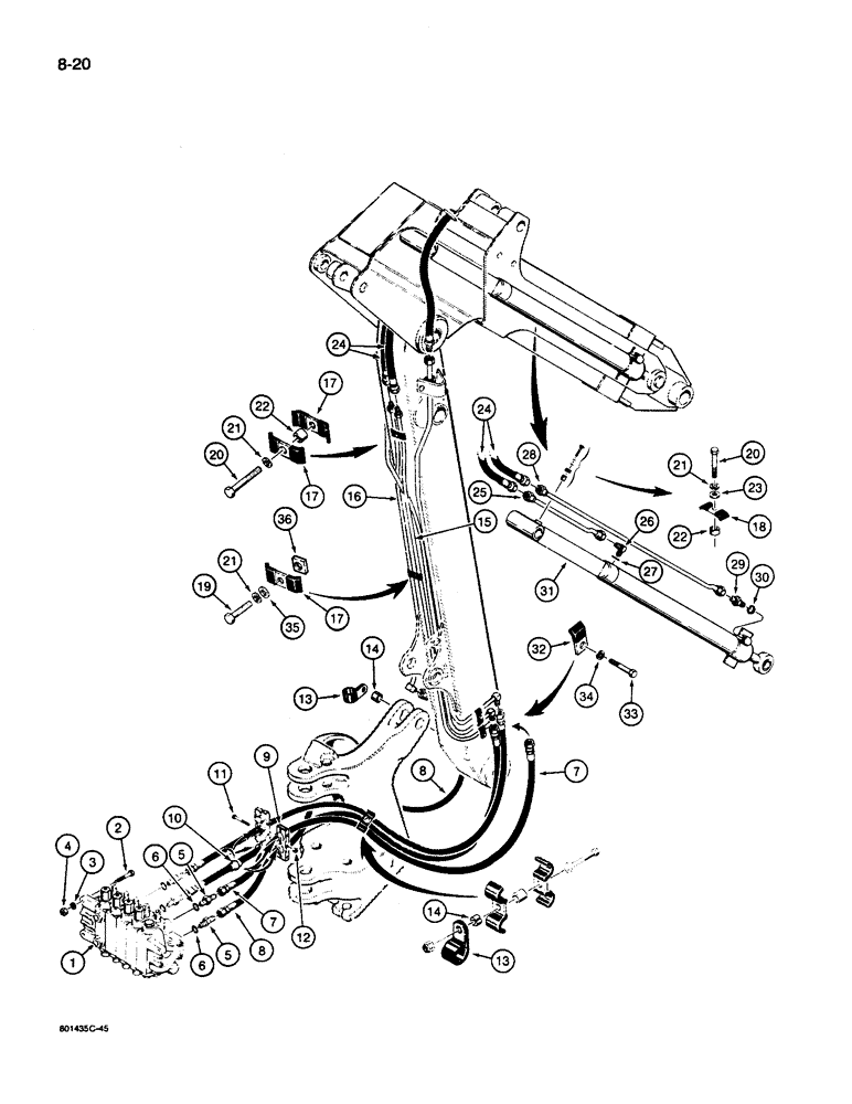 Схема запчастей Case 26D - (8-20) - EXTENDABLE DIPPER HYDRAULIC CIRCUIT 