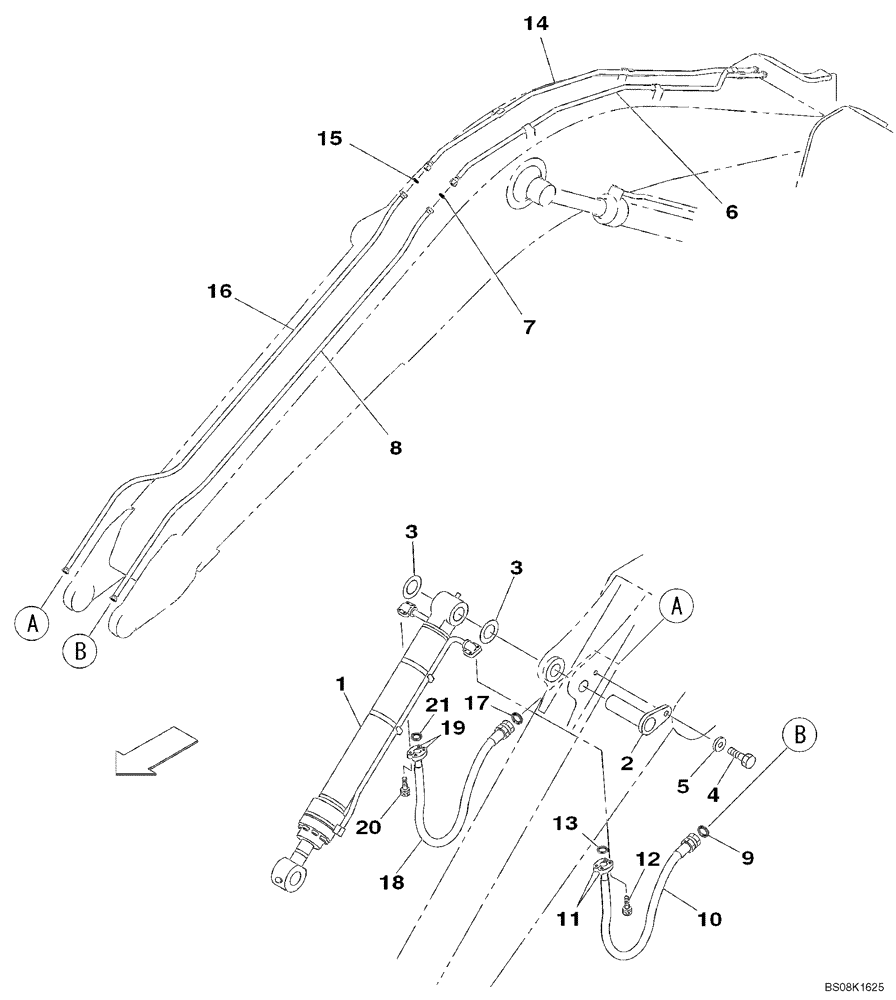 Схема запчастей Case CX350B - (08-82) - HYDRAULIC CIRCUIT - BUCKET CYLINDER - 3.25 M ARM (08) - HYDRAULICS